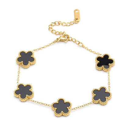 Adjustable Gold-Plated Stainless Steel Plant Flower Bracelet with Five Leaf Petals Women'S Luxury Gifts Clover