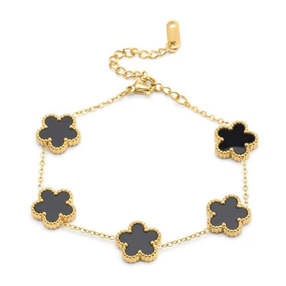 Adjustable Gold-Plated Stainless Steel Plant Flower Bracelet with Five Leaf Petals Women'S Luxury Gifts Clover